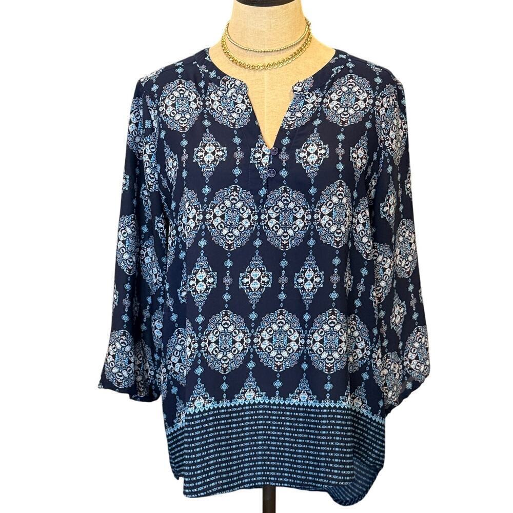0+0 Blue Patterned Loose Fit Blouse Top Shirt size L